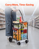VEVOR Shopping Cart, Folding Grocery Utility Cart with Swivel Wheels, 40.8 kg Large Load Capacity, Heavy Duty Rolling Laundry Basket Butler for Laundry, Shopping, Camping, Grocery, Luggage, Black