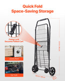 VEVOR Shopping Cart, Folding Grocery Utility Cart with Swivel Wheels, 40.8 kg Large Load Capacity, Heavy Duty Rolling Laundry Basket Butler for Laundry, Shopping, Camping, Grocery, Luggage, Black