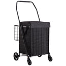 VEVOR Shopping Cart, Folding Grocery Utility Cart with Dual Baskets, Waterproof Liner & Wheels, 45 KG Large Load Capacity, Heavy Duty Laundry Basket for Laundry, Shopping, Camping, Grocery, Luggage