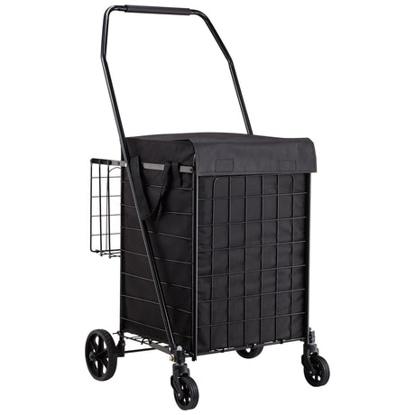 VEVOR Shopping Cart, Folding Grocery Utility Cart with Dual Baskets, Waterproof Liner & Wheels, 45 KG Large Load Capacity, Heavy Duty Laundry Basket for Laundry, Shopping, Camping, Grocery, Luggage