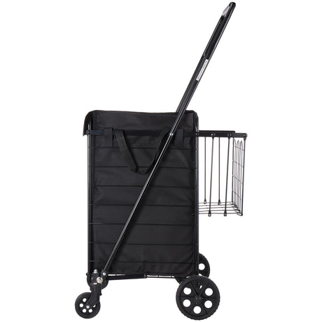 VEVOR Shopping Cart, Folding Grocery Utility Cart with Dual Baskets, Waterproof Liner & Wheels, 45 KG Large Load Capacity, Heavy Duty Laundry Basket for Laundry, Shopping, Camping, Grocery, Luggage