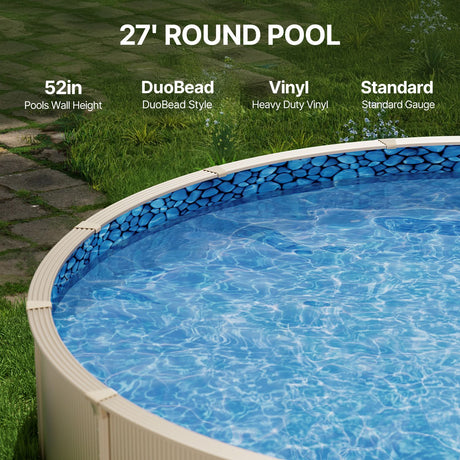 27-ft Round Above Ground Pool Liner, Unibead Pool Liners, Standard Gauge, 52inch Wall Height, Designed for Steel Sided Above-Ground Swimming Pools
