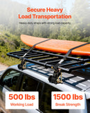 VEVOR Ladder Rack Ratchet Straps, 47.6-50.8 mm Black Round Tube Mount, 38 mm Wide x 2.25 m Long Black Ladder Rack Straps with Double J-Hooks, 226.8 kg Load Heavy Duty, Cargo Buckle Lock Strap (4 Pack)