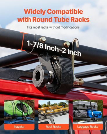 VEVOR Ladder Rack Ratchet Straps, 47.6-50.8 mm Black Round Tube Mount, 38 mm Wide x 2.25 m Long Black Ladder Rack Straps with Double J-Hooks, 226.8 kg Load Heavy Duty, Cargo Buckle Lock Strap (4 Pack)