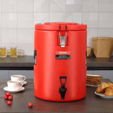 Stainless Steel Insulated Beverage Dispenser, 17.2 Liter, Thermal Hot and Cold Drink Server Dispenser with Spigot Handle, Food-grade for Hot Tea Coffee Water Restaurant Drink Shop
