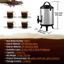 Stainless Steel Insulated Beverage Dispenser, 6 Liter, Thermal Hot and Cold Drink Server Dispenser with Spigot Handle, Food-grade for Hot Tea Coffee Water Restaurant Drink Shop