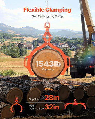 VEVOR 32in Log Lifting Tongs, 2-Claw Log Tongs, Heavy Duty Steel Log Grapple, 1543LBS Lifting Capacity, Swivel Log Graper Timber, Eagle Claw Design, Log Skidding Tongs for Trucks, Tractors, Forklifts