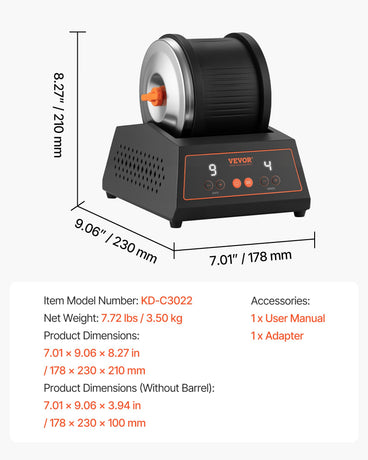 VEVOR Rock Tumbler Kit, 4lbs Rock Polishing Kit, 4 Speed Settings 9-Day Polishing Timer Stone Polishing Kit, Belt-Free Rock Polisher with Adapter & Overload Protection, Rock Polisher for Adults Kids
