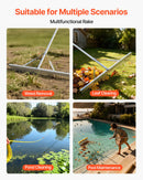 VEVOR Landscape Rake, 914 mm Wide Head 3380 mm Handle, Large Heavy Duty Aluminum Landscaping Leaf Rake Tool, Asphalt Level for Loosening Soil, Garden & Yard, Pond Gravel & Beach Lawn Care, 15.8m Rope