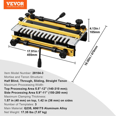 VEVOR Dovetail Jig, 310 mm Width, Dove Tailing Router Jigs with 4 Router Bits & 6 Templates, Precise Alignment Dove Tail Jig, Mortise and Tenon Woodworking Tools for Furniture & Wood Cabinet Making