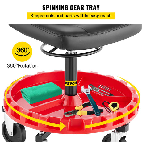 VEVOR Shop Stool, 135 kg Rolling Garage Stool, 56 cm to 66 cm Adjustable Height Mobile Rolling Gear Seat, Round Tray Garage Pneumatic Stool, All-Terrain 12.7 cm Casters with Two Brakes Mechanic Seat