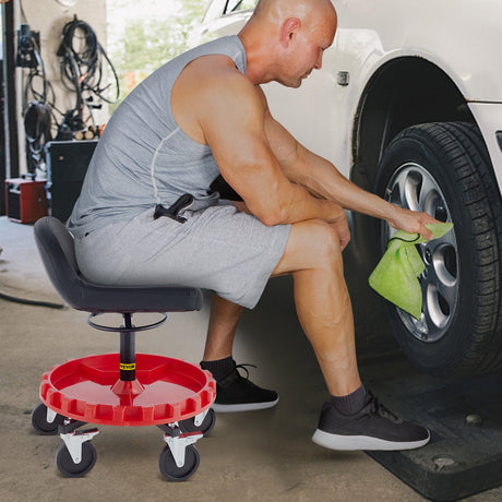 VEVOR Shop Stool, 135 kg Rolling Garage Stool, 56 cm to 66 cm Adjustable Height Mobile Rolling Gear Seat, Round Tray Garage Pneumatic Stool, All-Terrain 12.7 cm Casters with Two Brakes Mechanic Seat
