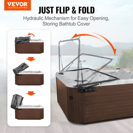 VEVOR Hot Tub Cover Lift, Spa Cover Lift, Hydraulic, Width 175.26cm - 254.11cm Adjustable, Installed on Both Sides at the Top, Suitable for Various Sizes of Rectangular Bathtubs, Hot Tubs, Spa
