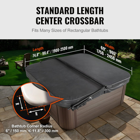 VEVOR Hot Tub Cover Lift, Spa Cover Lift, Hydraulic, Width 175.26cm - 254.11cm Adjustable, Installed on Both Sides at the Top, Suitable for Various Sizes of Rectangular Bathtubs, Hot Tubs, Spa