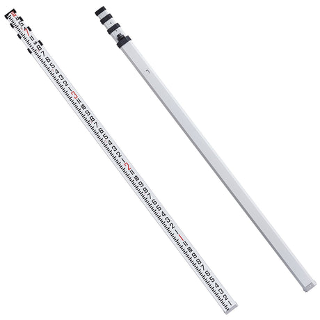 VEVOR Aluminum Grade Rod, 14-Feet/8ths 4 Sections Telescopic Measuring Rod, Double-Sided Scale 1/8in Leveling Rod Stick, Aluminum Alloy Survey Rod w/ Bubble Level &Carrying Bag for Houses,Walls,Floors