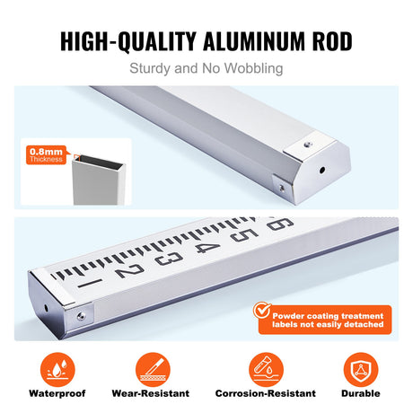 VEVOR Aluminum Grade Rod, 14-Feet/8ths 4 Sections Telescopic Measuring Rod, Double-Sided Scale 1/8in Leveling Rod Stick, Aluminum Alloy Survey Rod w/ Bubble Level &Carrying Bag for Houses,Walls,Floors