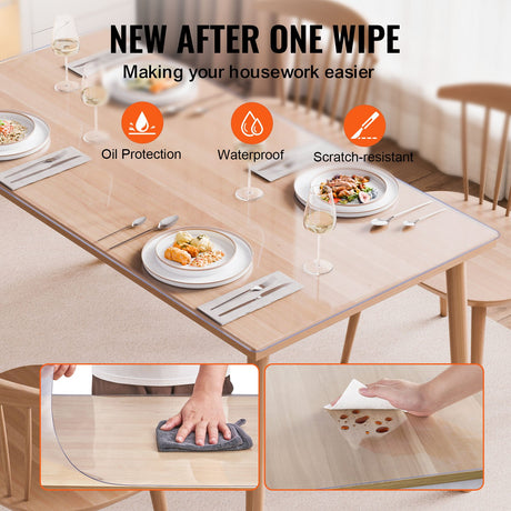 VEVOR Plastic Table Cover, 42 x 60 Inch 2.0 mm Thick Clear Table Protector, Rectangle PVC Desk Mat, Waterproof & Easy Cleaning Desk Pad Tablecloth, for Office Dresser Dining Room Table Night Stand