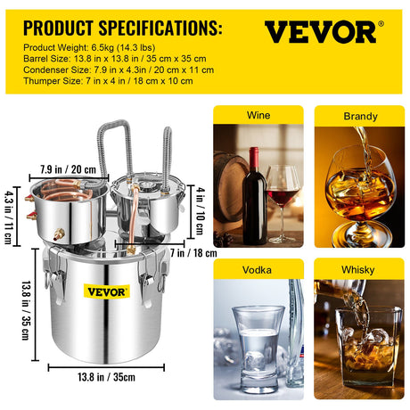 30L 8Gal Alcohol Distiller Water Spirit Boiler Home Brew Copper Alcohol Still