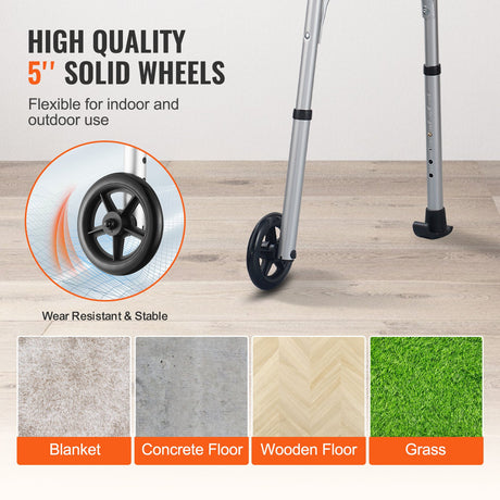 VEVOR 2 in 1 Folding Walker & Removable Armrests, Height Adjustable Foldable Walker with 5