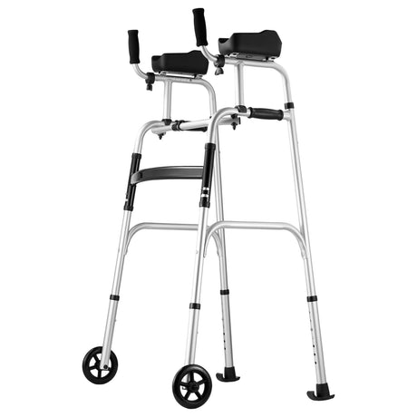 VEVOR 2 in 1 Folding Walker & Removable Armrests, Height Adjustable Foldable Walker with 5