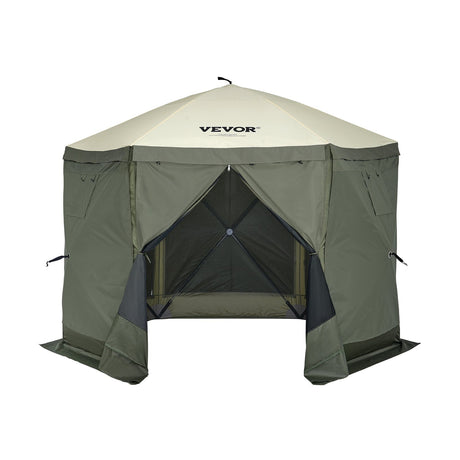 Pop Up Gazebo Tent, Pop-Up Screen Tent 6 Sided Canopy Sun Shelter with 6 Removable Privacy Wind Cloths & Mesh Windows, 10x10FT Quick Set Screen Tent with Mosquito Netting, Army Green