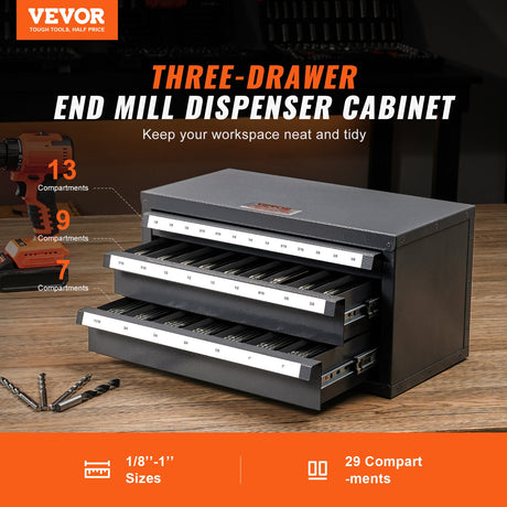 VEVOR End Mill Dispenser Cabinet, Three-Drawer End Mill Organizer Cabinet for 1/8