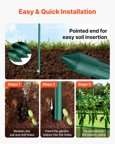 VEVOR Garden Stakes, 50 Pack, 1170 mm, Plastic Coated Metal Tomato Stakes, Garden Sticks for Plants Support, with Pointed End and Non-Slip Bumps for Growing Climbing Plants, Outdoor Vegetables