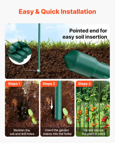 VEVOR Garden Stakes, 25 Pack, 1800 mm, Plastic Coated Metal Tomato Stakes, Garden Sticks for Plants Support, with Pointed End and Non-Slip Bumps for Growing Climbing Plants, Outdoor Vegetables
