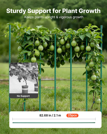 VEVOR Garden Stakes, 25 Pack, 2100 mm, Plastic Coated Metal Tomato Stakes, Garden Sticks for Plants Support, with Pointed End and Non-Slip Bumps for Growing Climbing Plants, Outdoor Vegetables