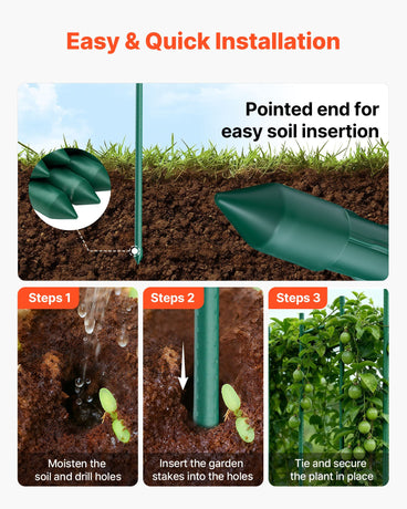 VEVOR Garden Stakes, 25 Pack, 2100 mm, Plastic Coated Metal Tomato Stakes, Garden Sticks for Plants Support, with Pointed End and Non-Slip Bumps for Growing Climbing Plants, Outdoor Vegetables