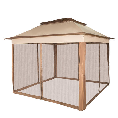 Outdoor Canopy Gazebo Tent, Portable Canopy Shelter with 11\'x11\' Large Shade Space for Party, Backyard, Patio Lawn and Garden, 4 Sandbags, Carrying Bag and Netting Included, Brown