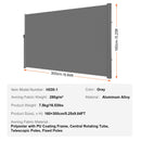 VEVOR Retractable Side Awning, 160X300m Aluminum Outdoor Privacy Screen, 280g Polyester Water-proof Retractable Patio Screen, UV 30+ Room Divider Wind Screen for Patio, Backyard, Balcony, Gray