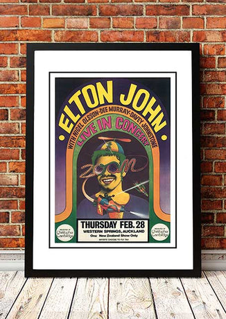 Elton John ‘Western Springs’ Auckland, NZ Concert Poster 1971 - Framed A2