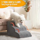 3 Tiers Dog Ramp Non-Slip Pet Steps Cat Stairs Foam Soft Pet Slope Max 40LBS Load for High Beds Sofa Couches With Zippered Washable Corduroy Cover Indoor