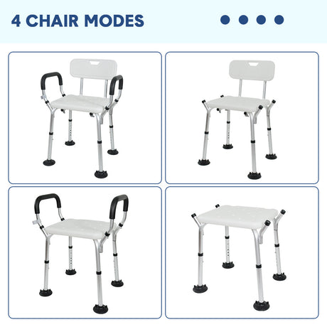 Shower Seat Bath Chair Adjustable Height Non-Slip Shower Bathtub Seat with Padded Arms Removable Back for Elderly Medical Disabled Safety Bathroom