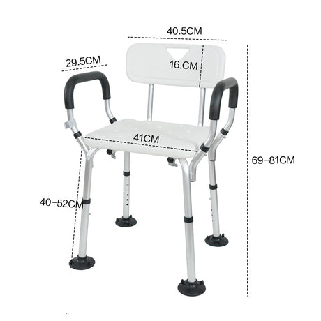 Shower Seat Bath Chair Adjustable Height Non-Slip Shower Bathtub Seat with Padded Arms Removable Back for Elderly Medical Disabled Safety Bathroom