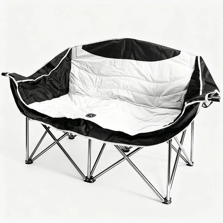Double Camping Chairs Outdoor Lawn Camping Couch Heavy Duty Folding Chairs Strong Loading Capacity Metal Frame Oxford Fabric with Armrests and Cup Holders