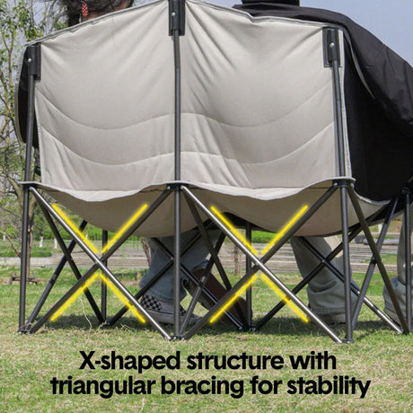 Double Camping Chairs Outdoor Lawn Camping Couch Heavy Duty Folding Chairs Strong Loading Capacity Metal Frame Oxford Fabric with Armrests and Cup Holders