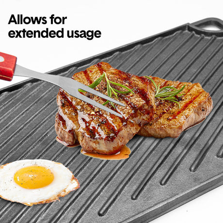 Reversible Cast Iron Griddle Rectangular BBQ Plate 43x24cm Double-Sided Flat Top Griddle Pan and Grooved Grill for Gas Stovetop Oven and Open Fire Black
