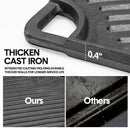Reversible Cast Iron Griddle Rectangular BBQ Plate 43x24cm Double-Sided Flat Top Griddle Pan and Grooved Grill for Gas Stovetop Oven and Open Fire Black