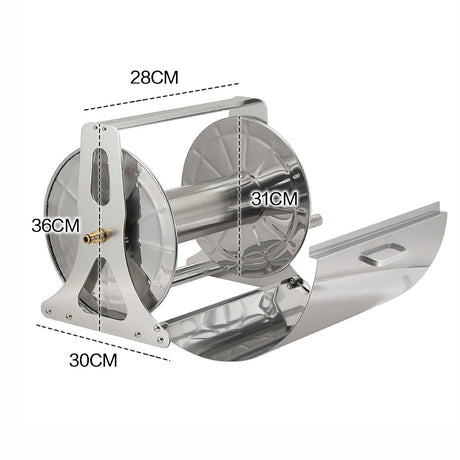 Large Stainless Steel Garden Hose Reel Cart Portable Pipe Holder With Rainproof Sunscreen Protection Lid and Crank Handle