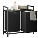 Laundry Hamper Basket Metal Laundry Organizer with MDF Shelf and 2 Waterproof Pull-Out Removable Dirty Clothes Bags for Laundry Room Bedroom Bathroom Dorm