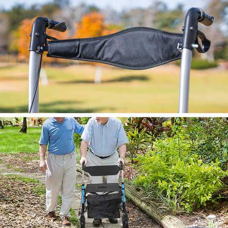 Alston 2 In 1 Foldable X-Fold Mobility Walker Rollator Chair Aid 8 Inch Wheel Max Load 136KG with Zippered Storage Bag for Elderly Seniors Indoor Outdoor Use