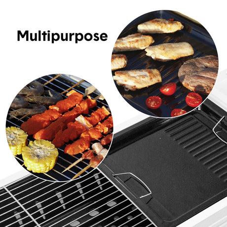 Portable Large Barbecue Charcoal Grill Stove Foldable Kebab Stainless Steel BBQ Grill With 2 Grill Nets 2 Enamel Baking Pans And Tong Outdoor Camping Patio