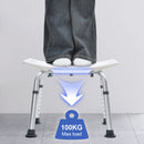 Shower Chair Stable Non-Slip Bath Seat 37-52cm Height Adjustable with Shower Holder and Armrest for Elderly Medical Disabled Safety Bathroom Max Load 100kg