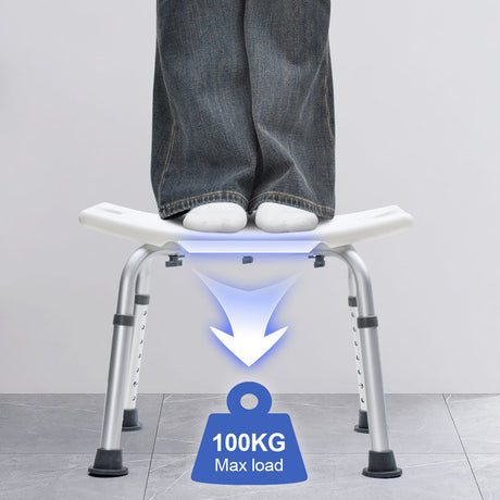 Shower Chair Stable Non-Slip Bath Seat 37-52cm Height Adjustable with Shower Holder and Armrest for Elderly Medical Disabled Safety Bathroom Max Load 100kg