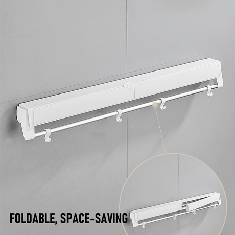 Alston Wall Mounted Drying Rack Clothes Airer Space Saver Folding Dryer Bearing Capacity 12KG Foldable Rail With Hooks Indoor Outdoor Balcony Laundry White