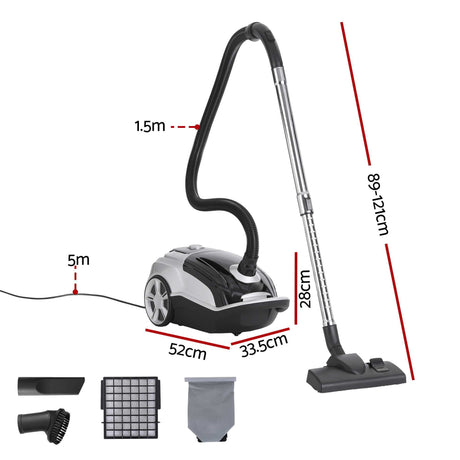 DEVANTI Bagged Vacuum Cleaner Powerful Suction for Carpet Wood Tile Floor