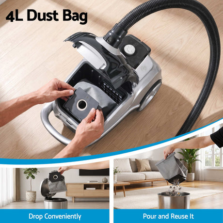 DEVANTI Bagged Vacuum Cleaner Powerful Suction for Carpet Wood Tile Floor