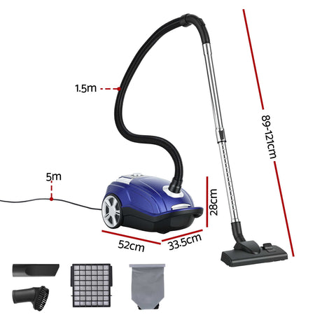 DEVANTI Bagged Vacuum Cleaner Powerful Suction for Carpet Wood Tile Floor